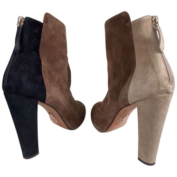 Aquazzura Suede Leather Booties Size 40 US 10 Brown Colorblock Heel Italy EUC - Picture 2 of 16
